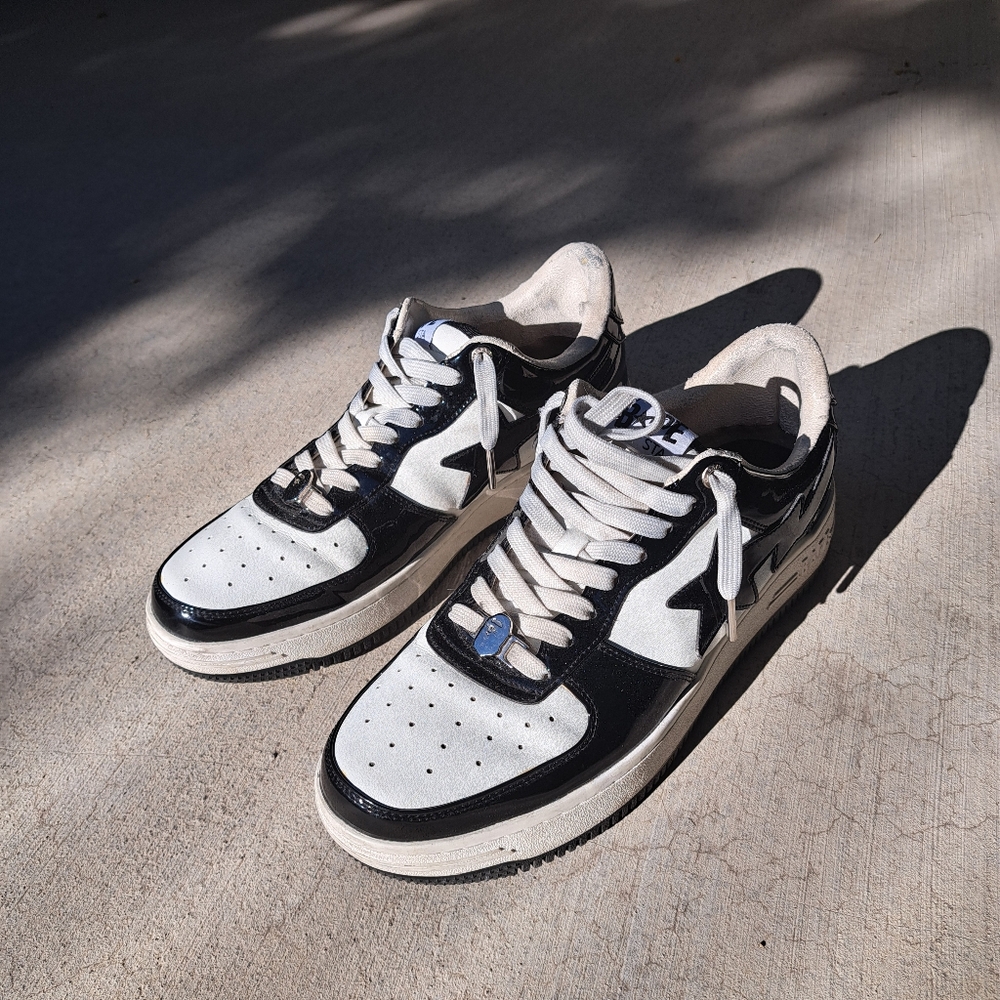 A Bathing Ape Bapesta Low Patent Black Sneaker Mens Shoes Size 12
